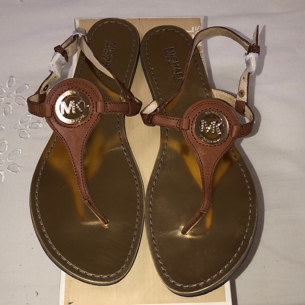 Michael Kors rhinestone T Strap Tan Sandal